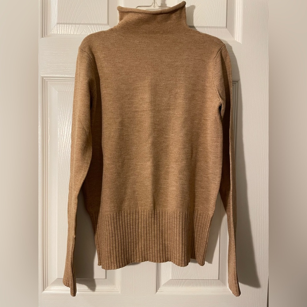 French Connection Camel Tan Mock Funnel Turtleneck Sweater Knit NWOT